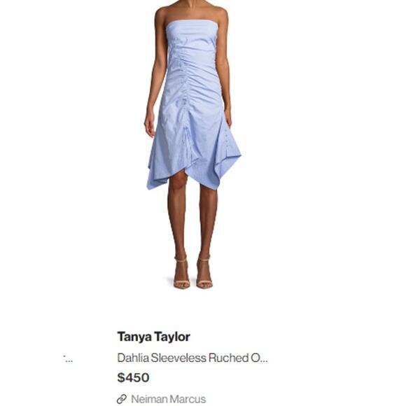 BIG SALE! Powder BLUE Dahlia Strapless Ruched Oxford Dress - Tanya Taylor - SM - Picture 2 of 9
